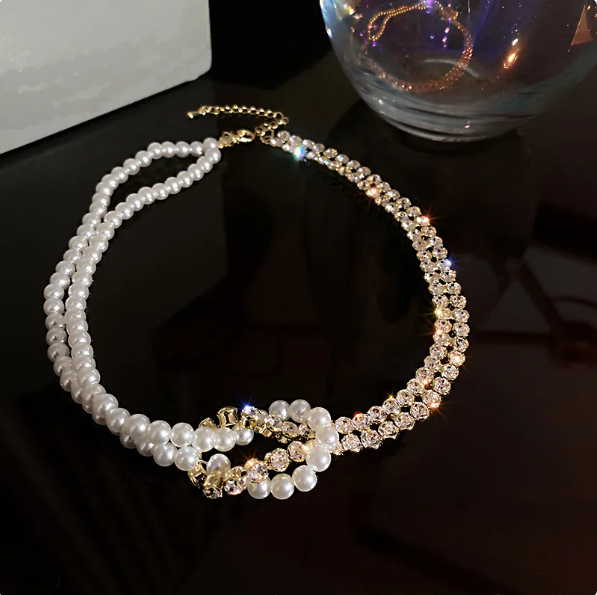 Pearl Crystal Choker Necklaces For Women
