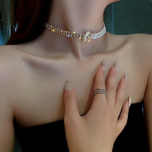 Pearl Crystal Choker Necklaces For Women